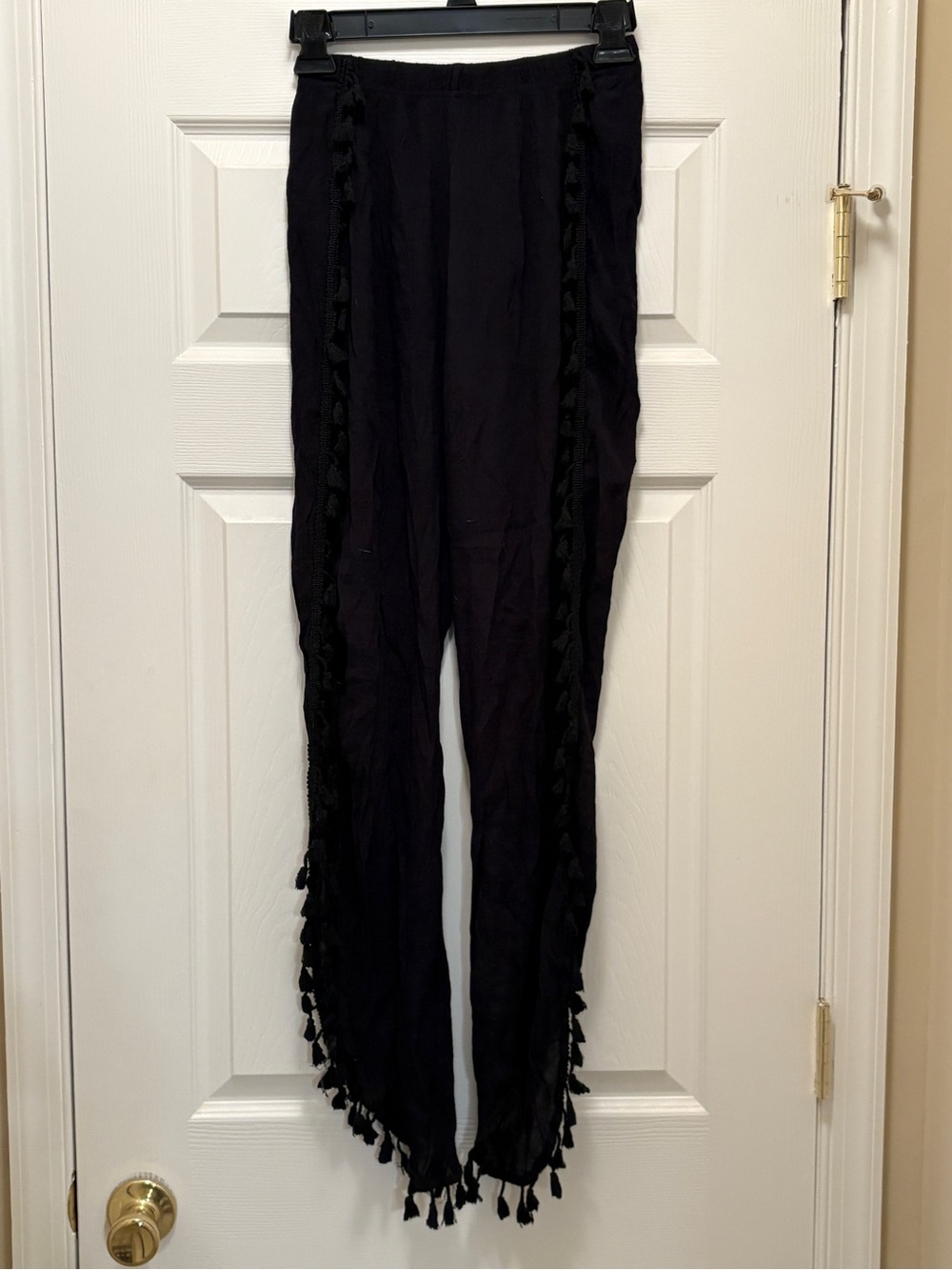 #55G - MUST GO! SHEIN Black Sheer Tassel-Trim Women’s cover-up Pants - Small